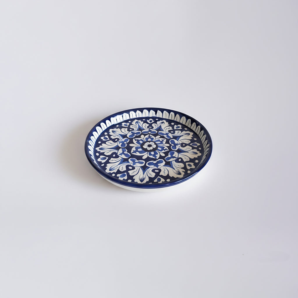 Cobalt Floral Blue Pottery Pizza Platter & Wall Plate – 10 Inch