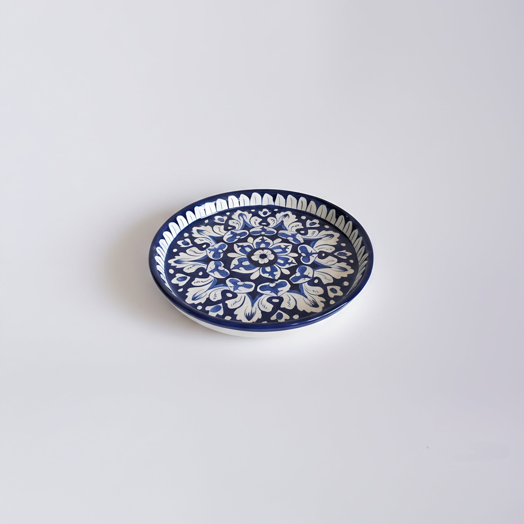 Cobalt Floral Blue Pottery Pizza Platter & Wall Plate – 10 Inch
