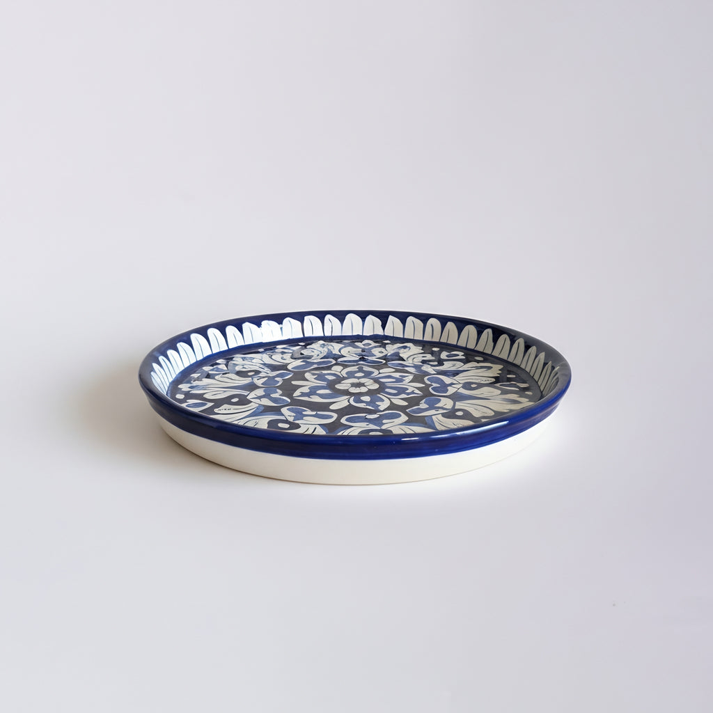 Cobalt Floral Blue Pottery Pizza Platter & Wall Plate – 10 Inch