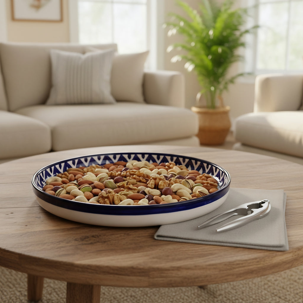 Cerulean Bloom Pizza Serving Platter — Multani ceramic serving dish — Craftan Pakistan
