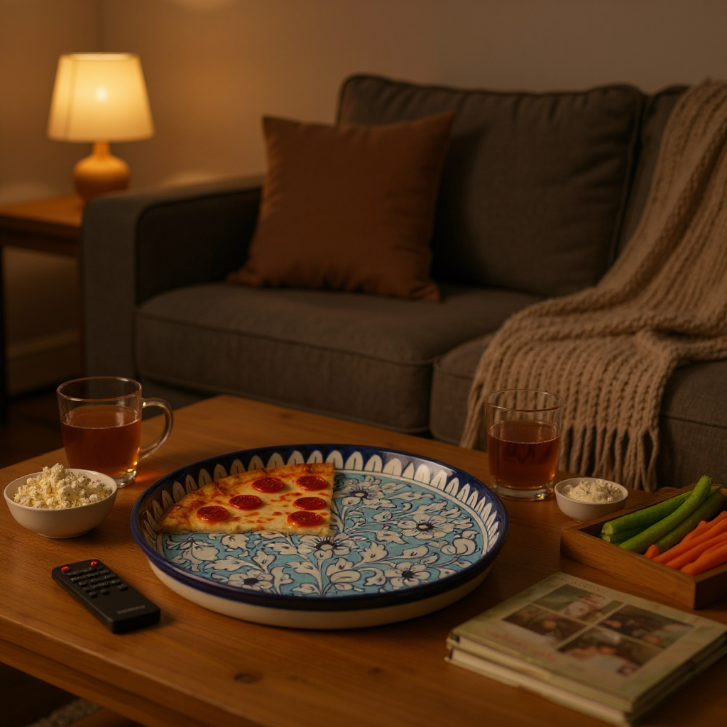 Azure Meadow Pizza Serving Platter