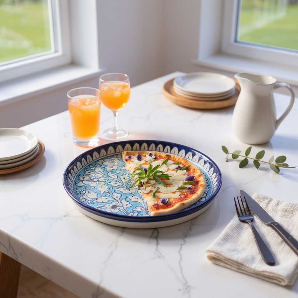 Azure Meadow Pizza Serving Platter