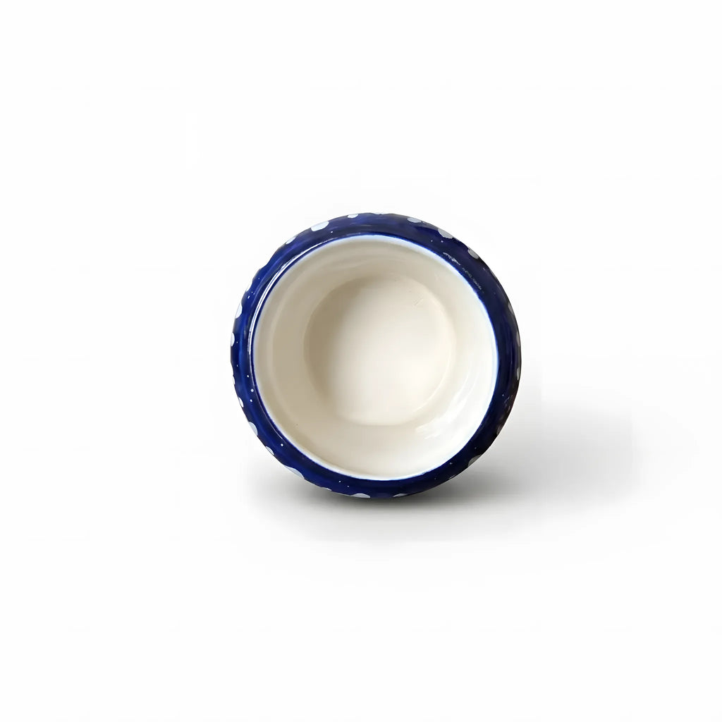 Handmade Blue Pottery Teardrop Petal Border Small Planter - 4 Inch Ceramic