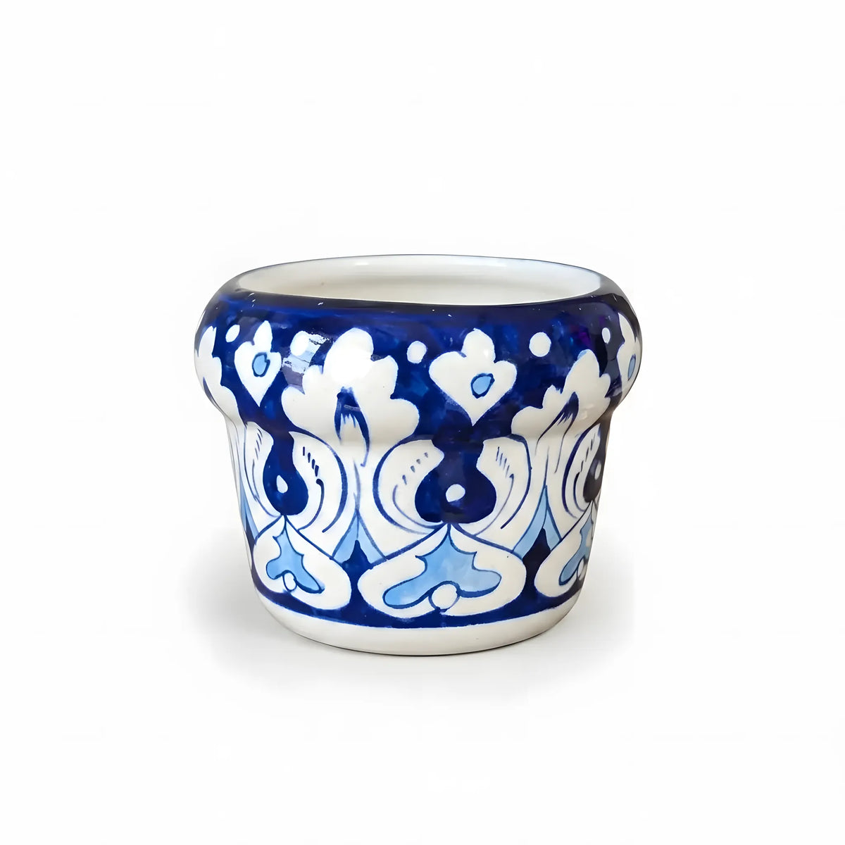 Handmade Blue Pottery Teardrop Petal Border Small Planter - 4 Inch Ceramic
