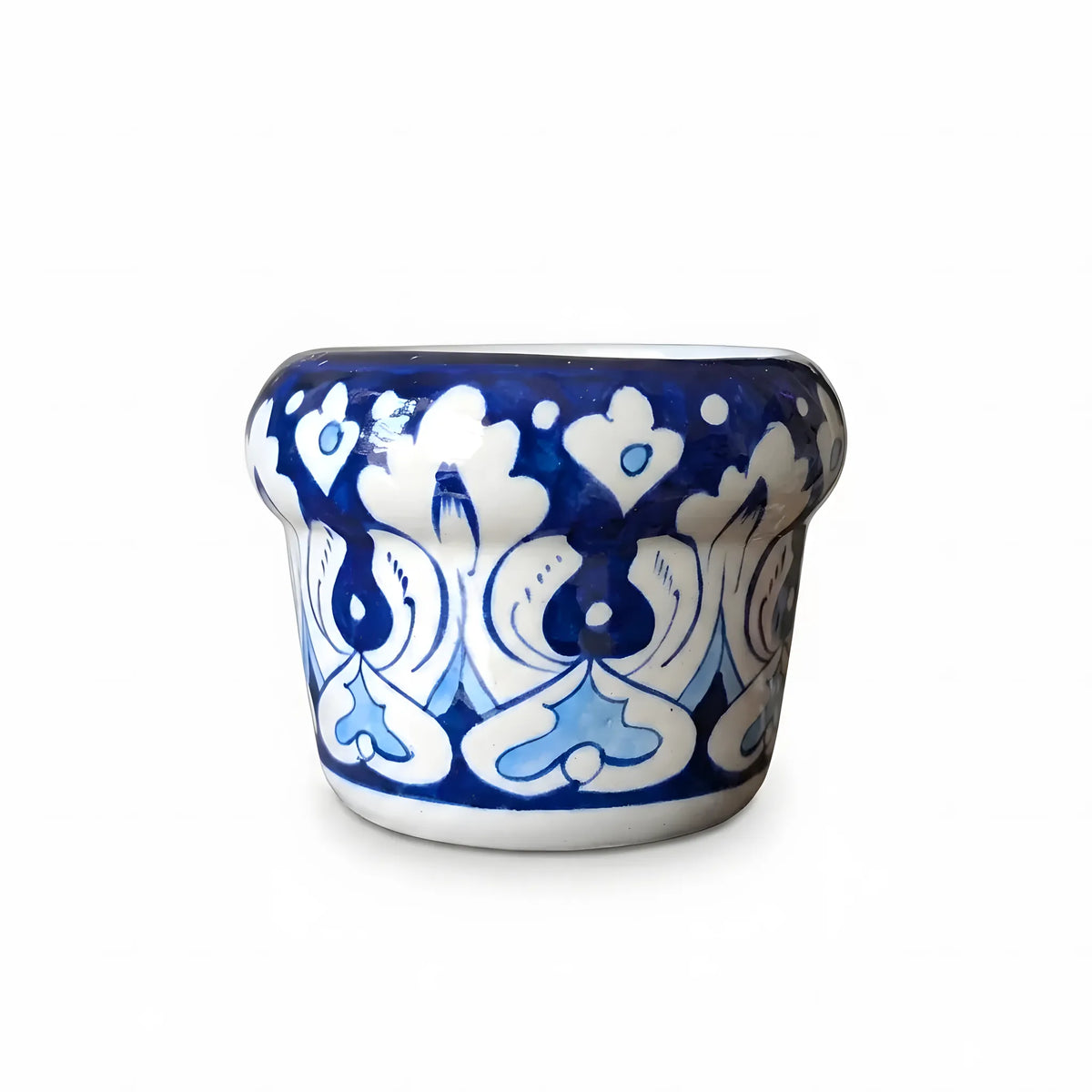 Handmade Blue Pottery Teardrop Petal Border Small Planter - 4 Inch Ceramic