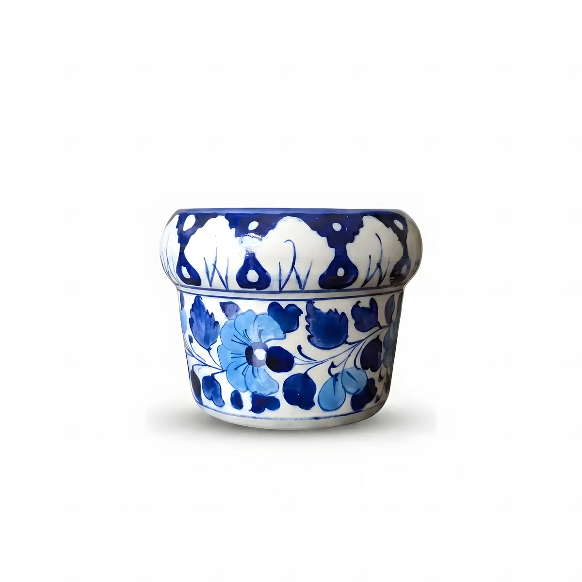 Handmade Blue Pottery Drip-Edge Blue Spray Small Planter - 4 Inch Ceramic