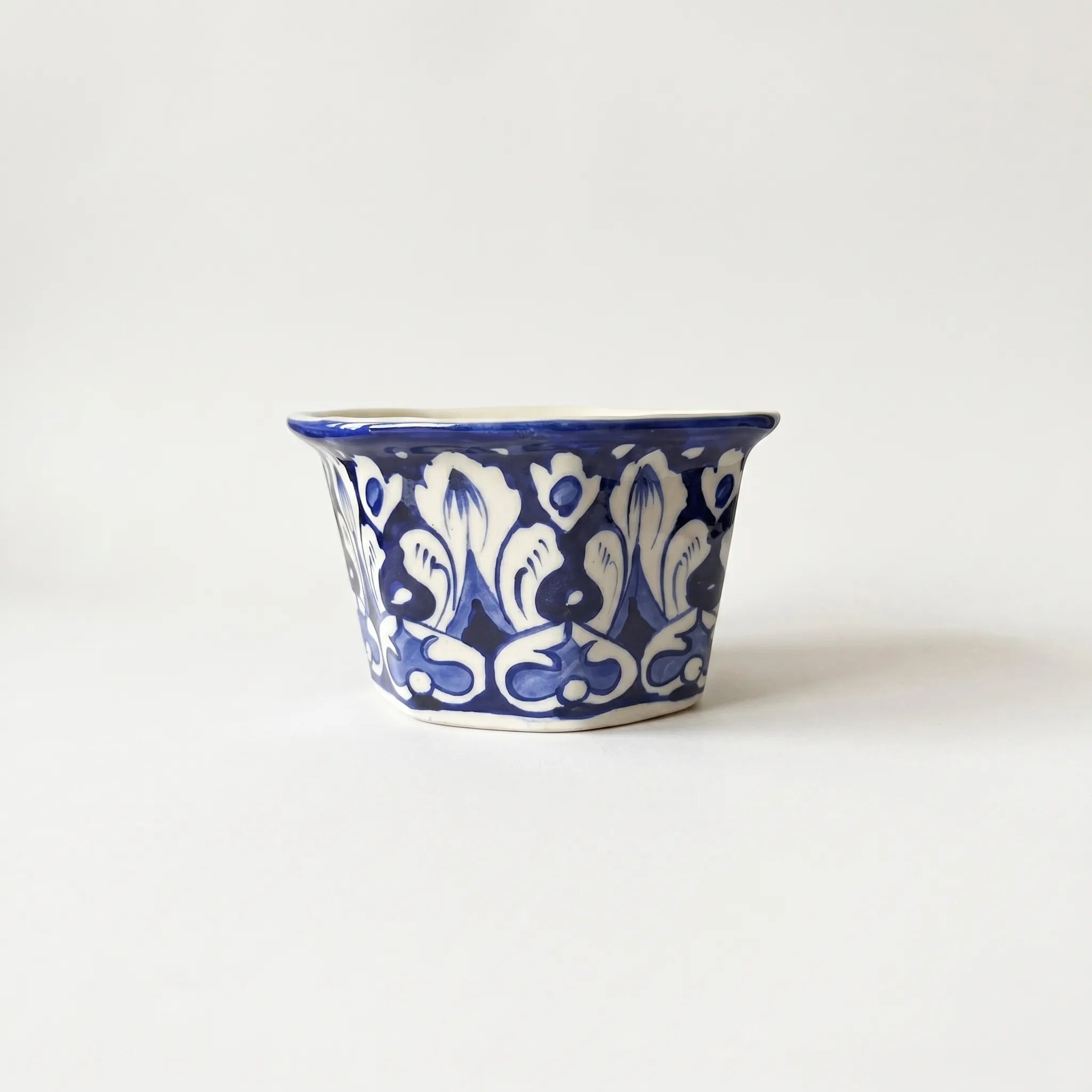 Blue Pottery Hexagon Planter – Hand-Painted Ceramic Indoor Planter (6” Wide)