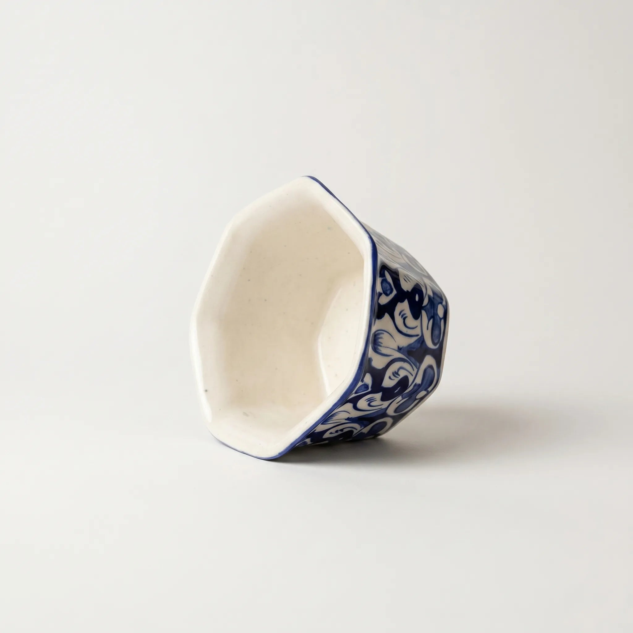 Blue Pottery Hexagon Planter – Hand-Painted Ceramic Indoor Planter (6” Wide)