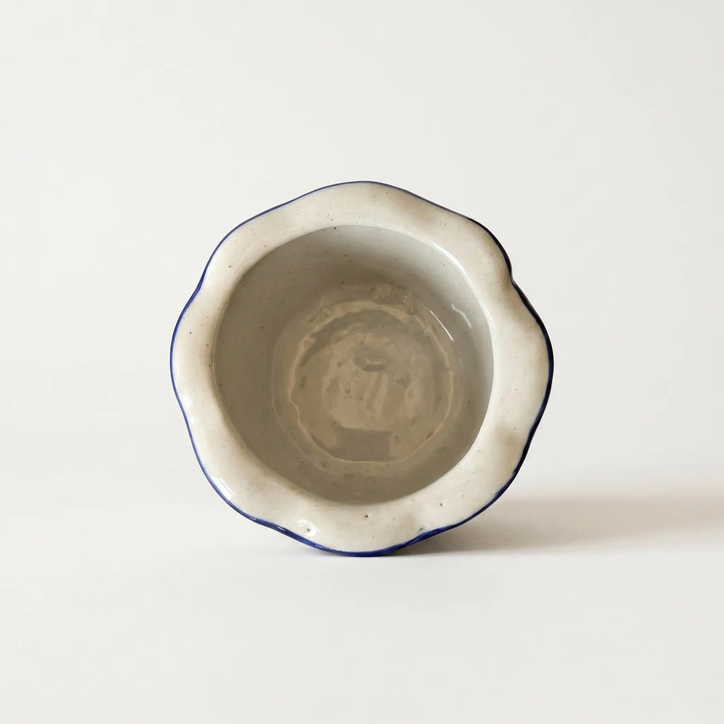 Small Blue Pottery Planter – 4” Ceramic Indoor Planter (Floral Motif)