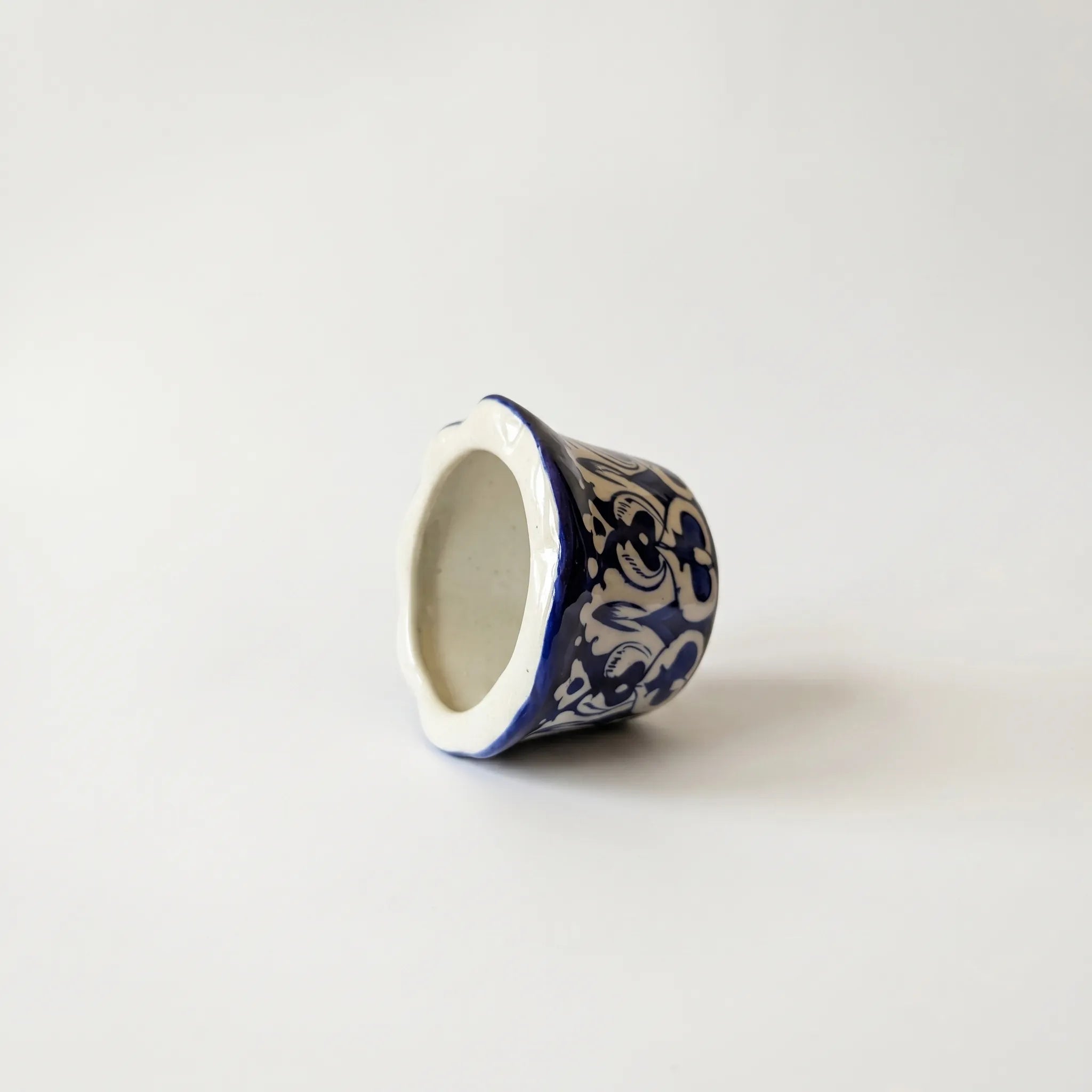 Small Blue Pottery Planter – 4” Ceramic Indoor Planter (Floral Motif)