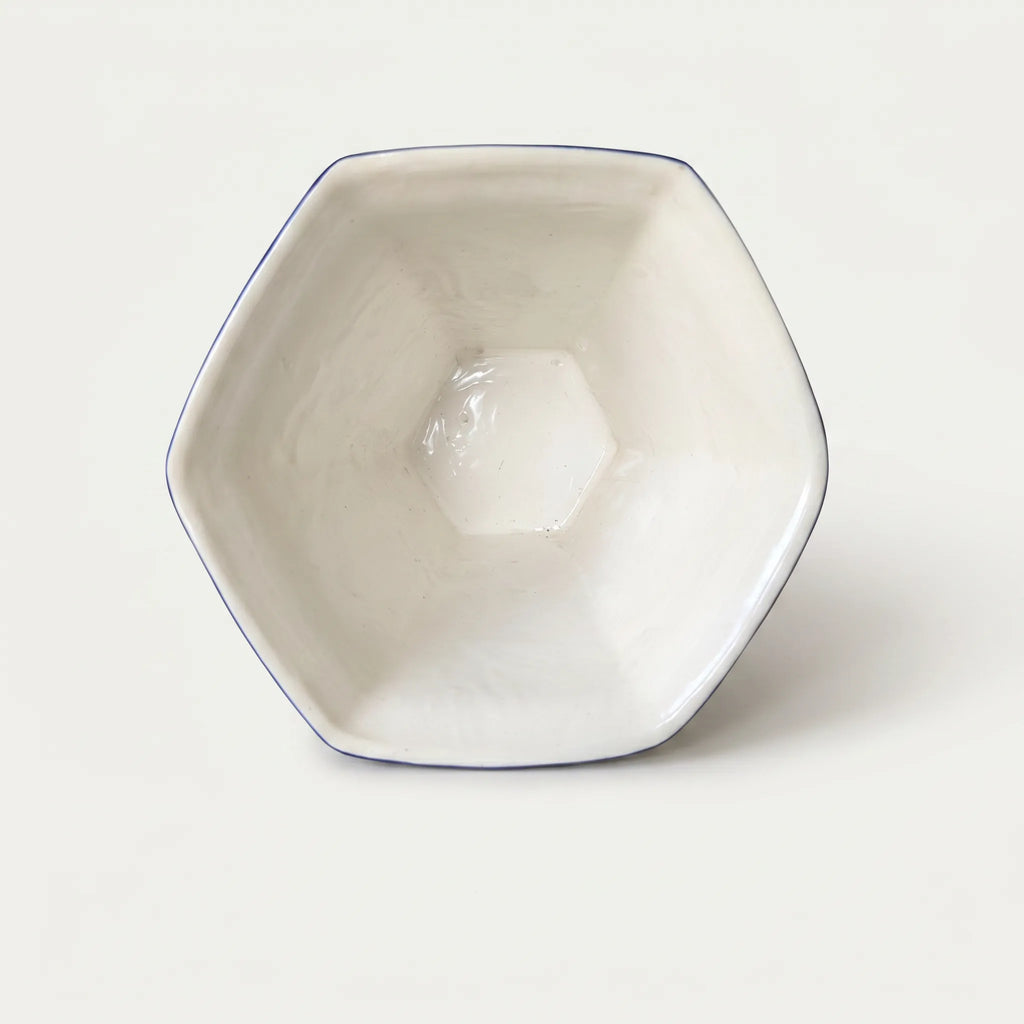 Blue Pottery Hexagonal Planter – 10” Ceramic Indoor Planter Pot