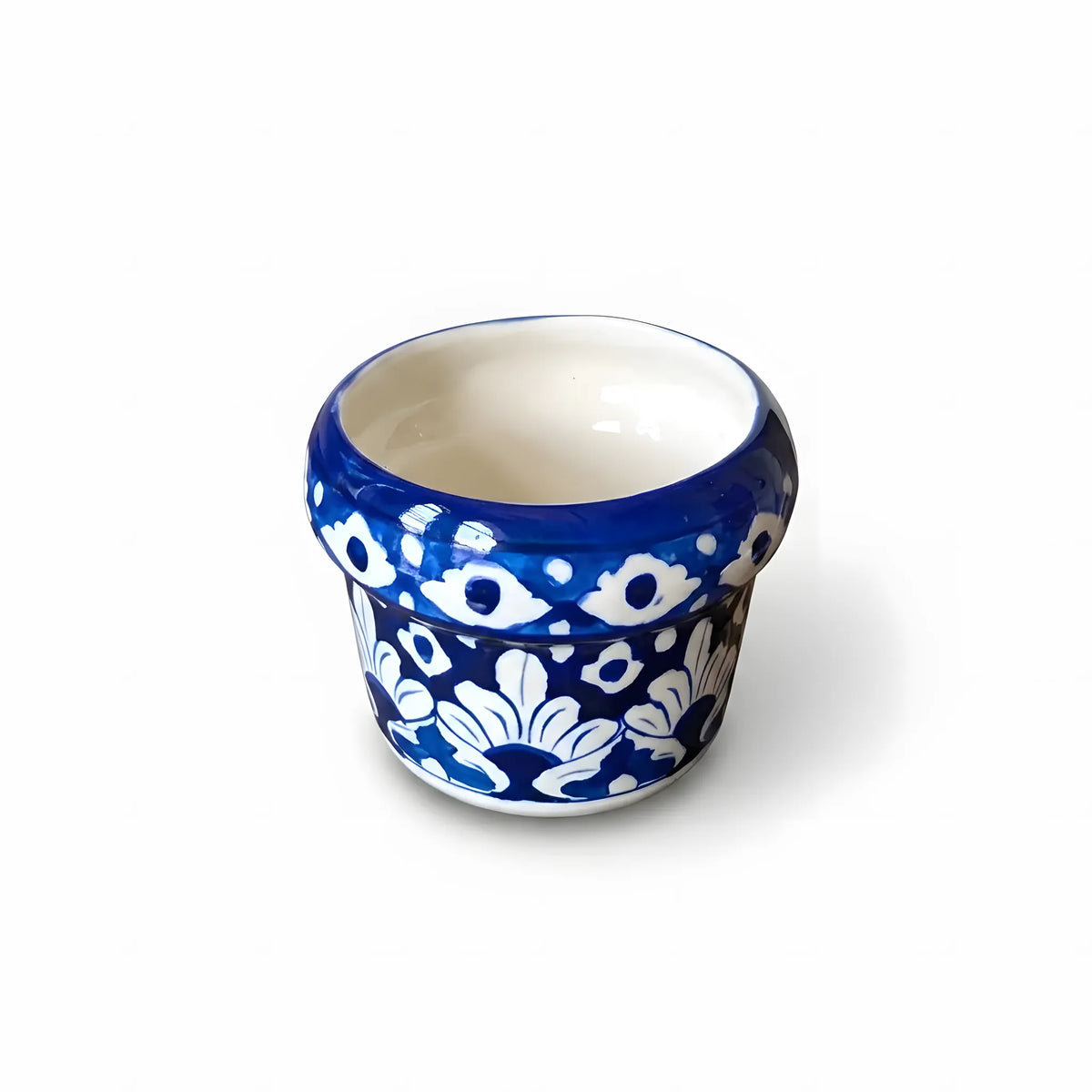 Handmade Blue Pottery Sky Blue Floral Small Planter - 4 Inch Ceramic
