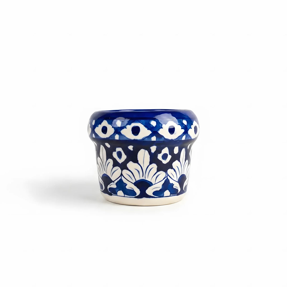 Handmade Blue Pottery Sky Blue Floral Small Planter - 4 Inch Ceramic