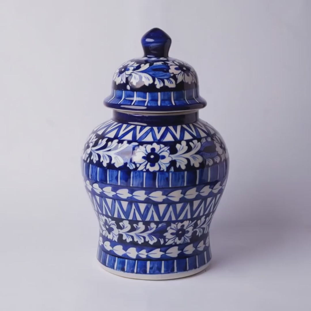 Lidded Chinese Jar – Classic Floral Bands