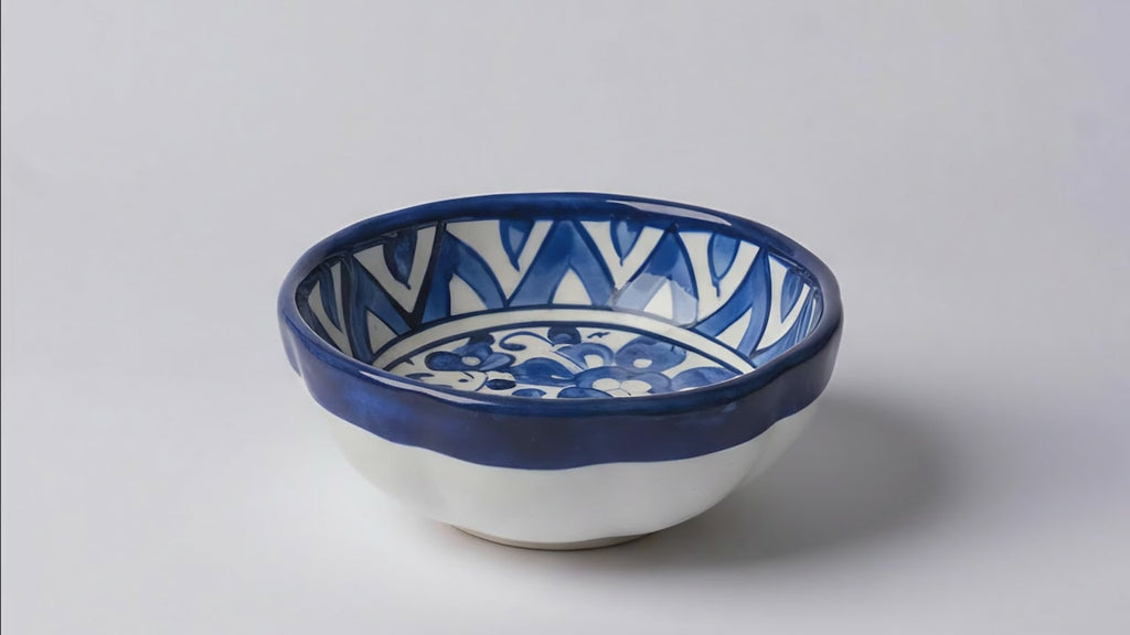 Hand-Painted Small Blue Pottery Bowl – 4″ Multani Ceramic Sauce/Jewelry Dish