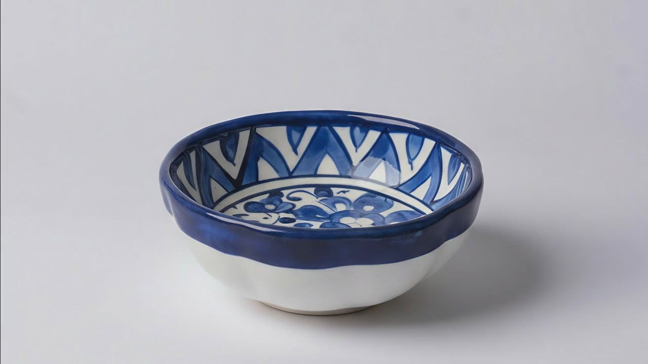 Hand-Painted Small Blue Pottery Bowl – 4″ Multani Ceramic Sauce/Jewelry Dish