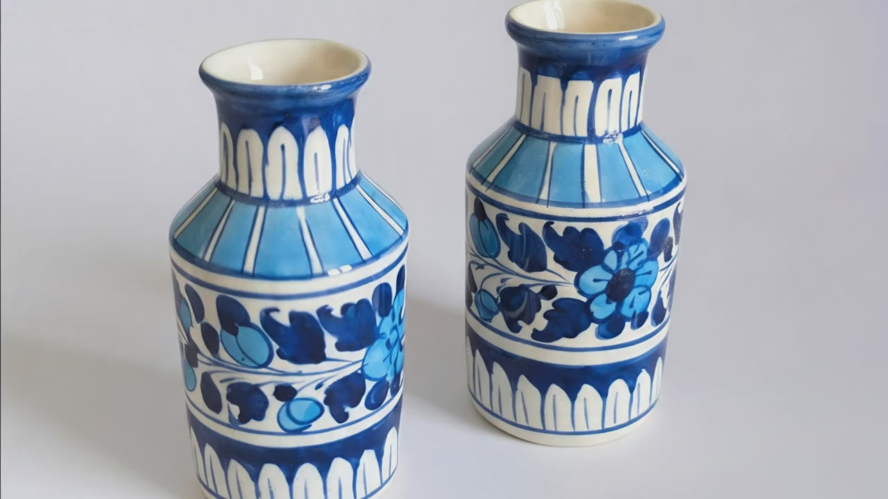 Mini Ceramic Blue Pottery Vase Pair