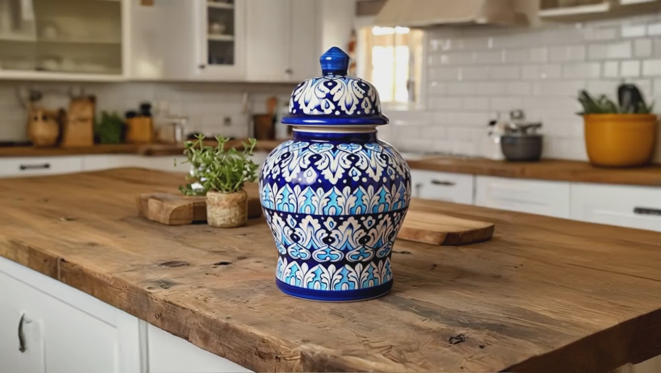 Lidded Chinese Jar – Leaf Drop Pattern