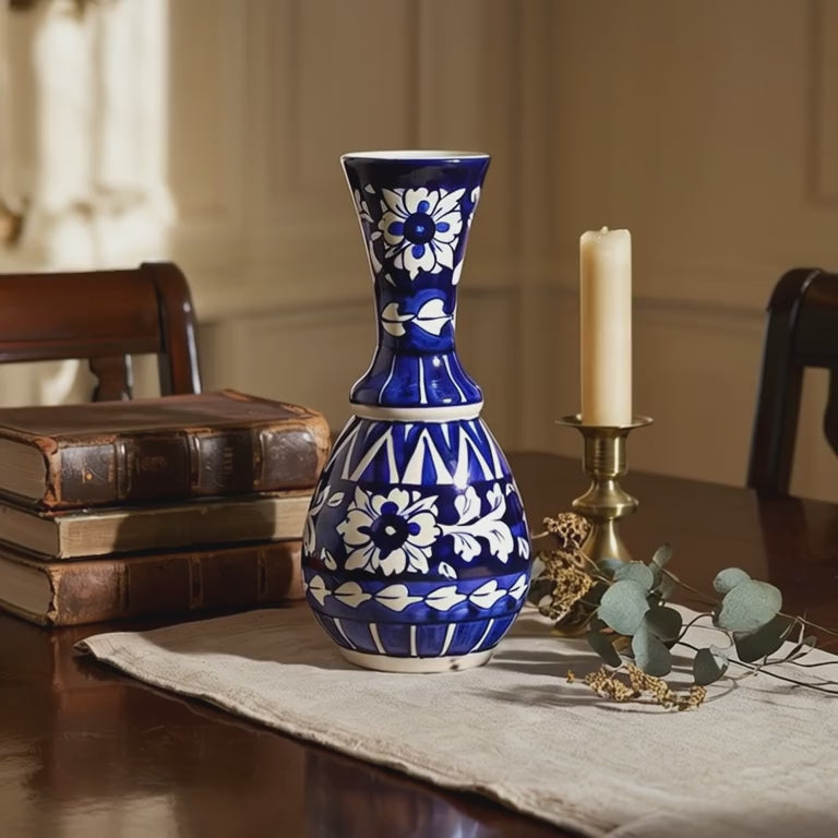 Multani Blue Pottery Vase – 10" Handcrafted Ceramic in Surahi Form