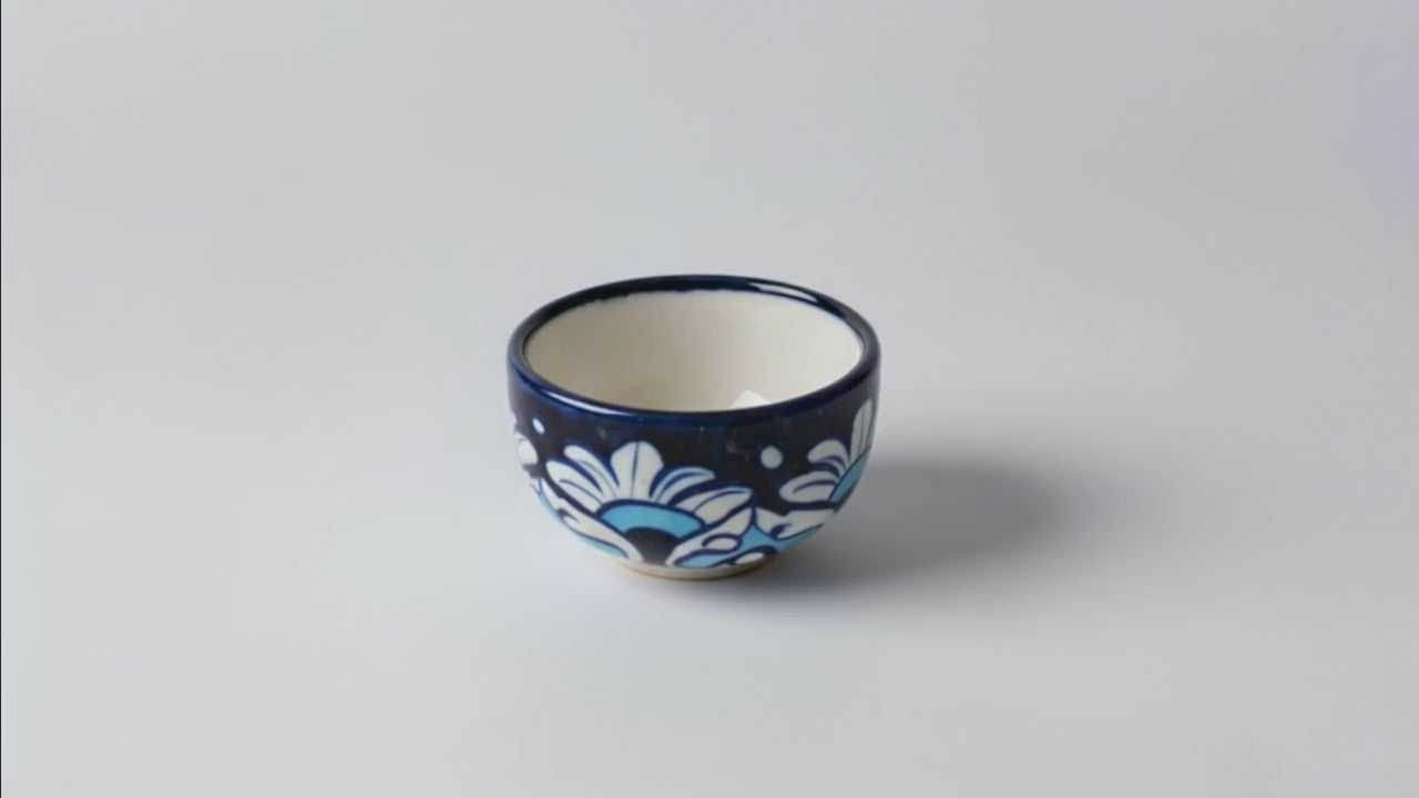 Hand-Painted Small Blue Pottery Bowl — 3″ Multani Ceramic Sauce/Jewelry Dish
