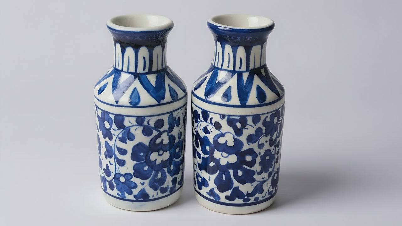 Mini Ceramic Vase Pair – Floral Motif