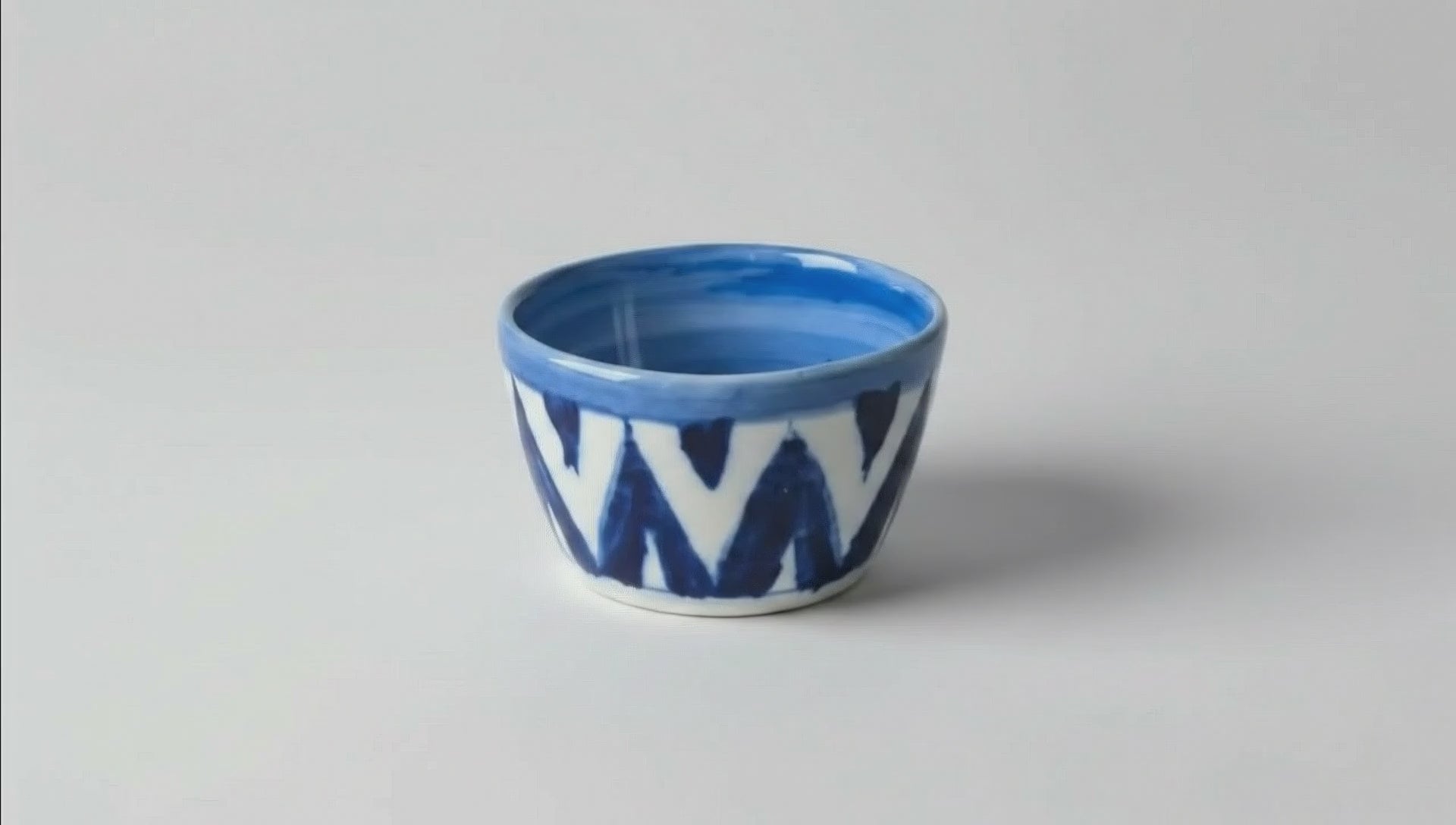 Hand-Painted Small Blue Pottery Bowl — 3″ Multani Chevron Ceramic Sauce/Jewelry Dish