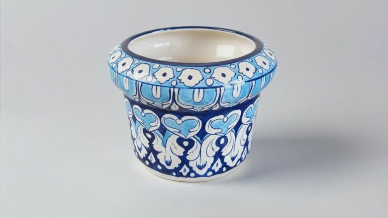 Hand-Painted 6″ Blue Pottery Planter — Small Multani Ceramic Flower Pot (5″ High)