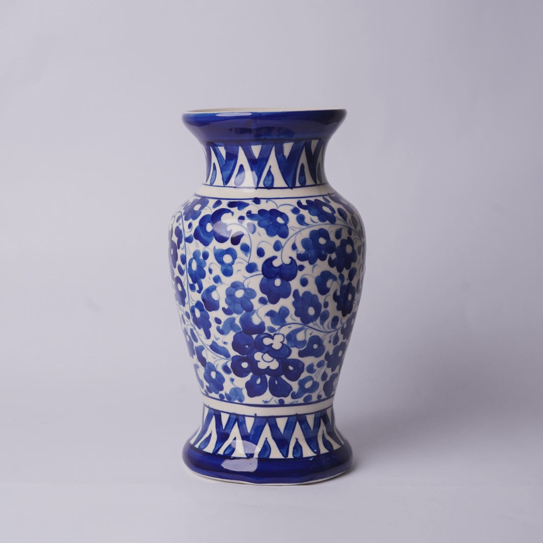 Multani Blue Pottery Vase – 9" Handcrafted Traditional Ceramic with Tulip Motif