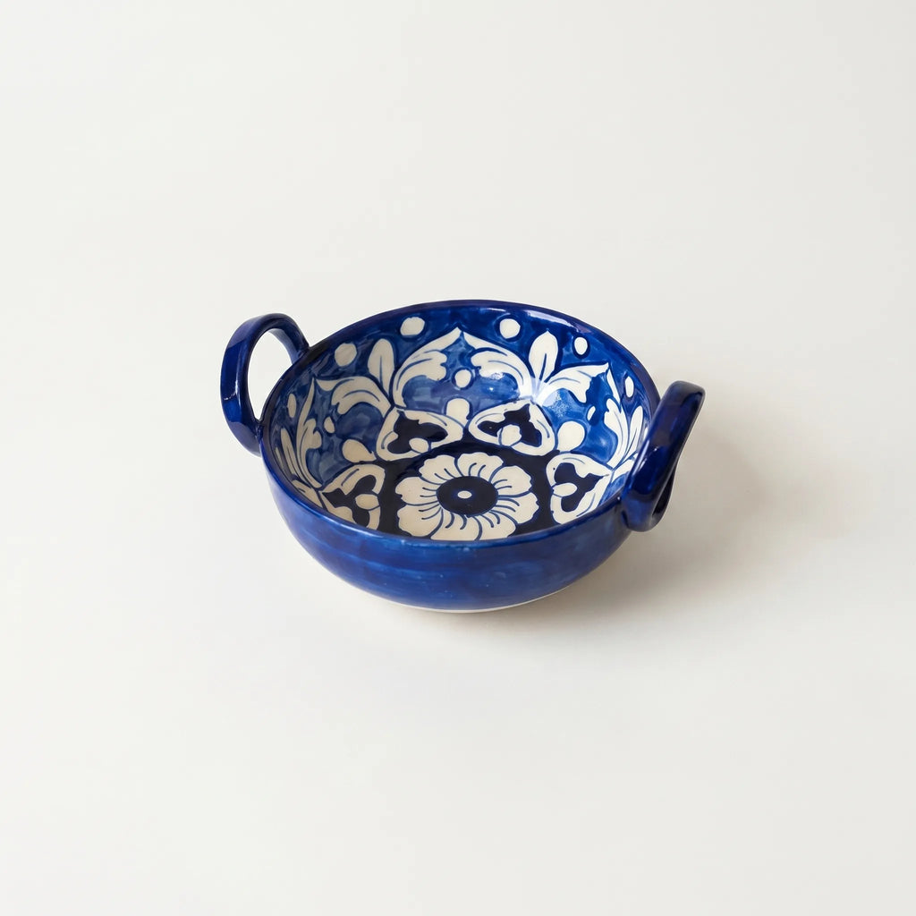 Multani Blue Pottery Mini Karahi – Handcrafted 5.5 Inch Ceramic Serving Bowl with Handles (1.5 Inch Deep)