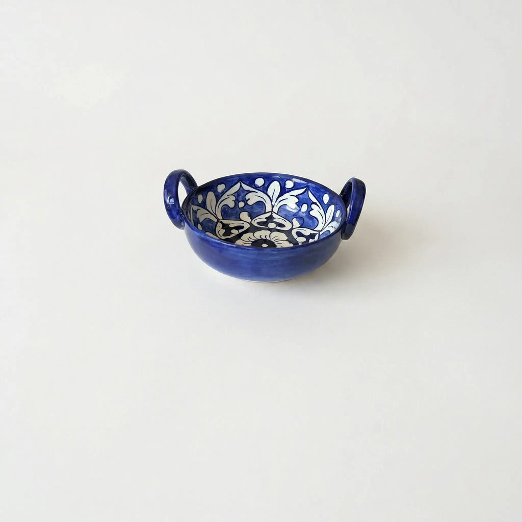 Multani Blue Pottery Mini Karahi – Handcrafted 5.5 Inch Ceramic Serving Bowl with Handles (1.5 Inch Deep)