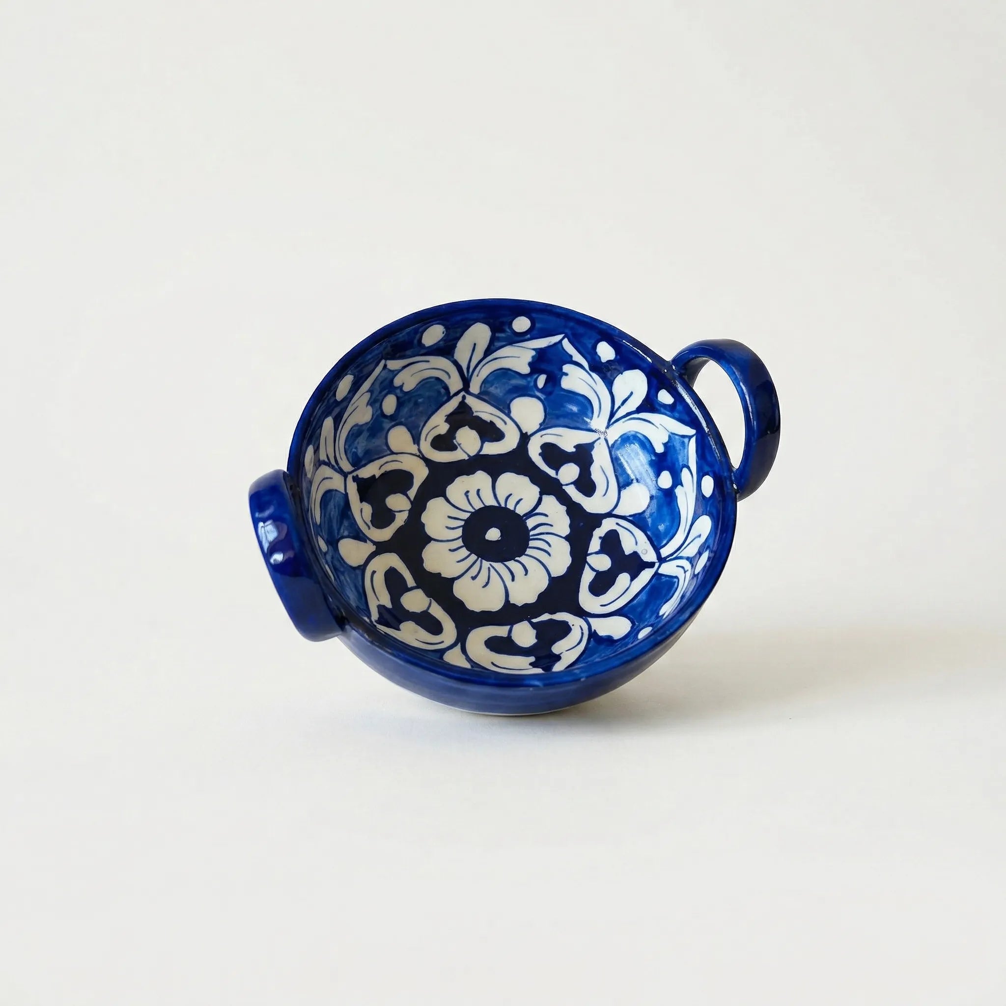 Multani Blue Pottery Mini Karahi – Handcrafted 5.5 Inch Ceramic Serving Bowl with Handles (1.5 Inch Deep)