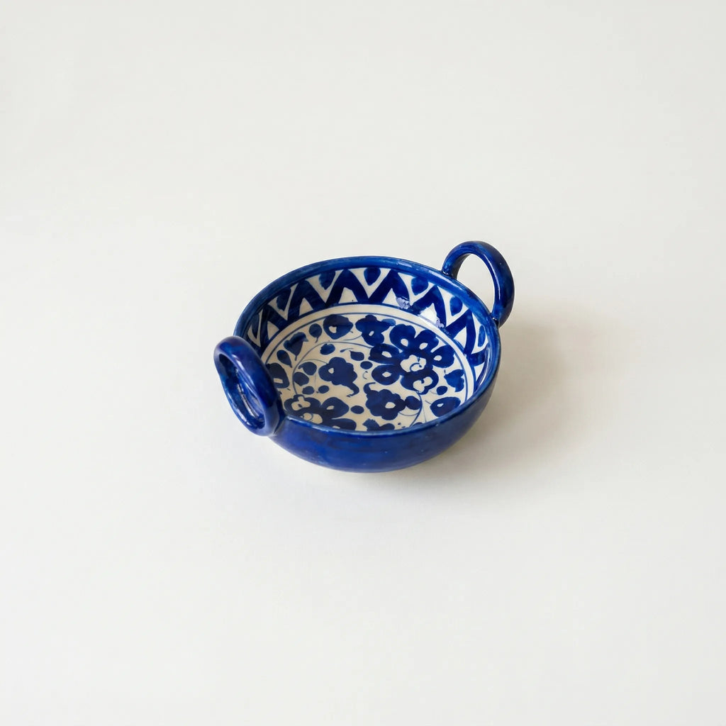 Multani Blue Pottery Mini Karahi – Handcrafted 5.5 Inch Ceramic Serving Bowl with Floral & Geometric Border (1.5 Inch Deep)