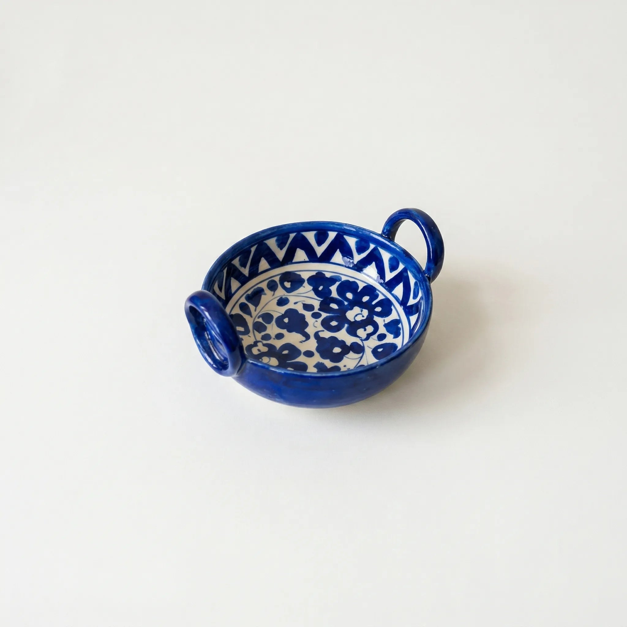 Multani Blue Pottery Mini Karahi – Handcrafted 5.5 Inch Ceramic Serving Bowl with Floral & Geometric Border (1.5 Inch Deep)