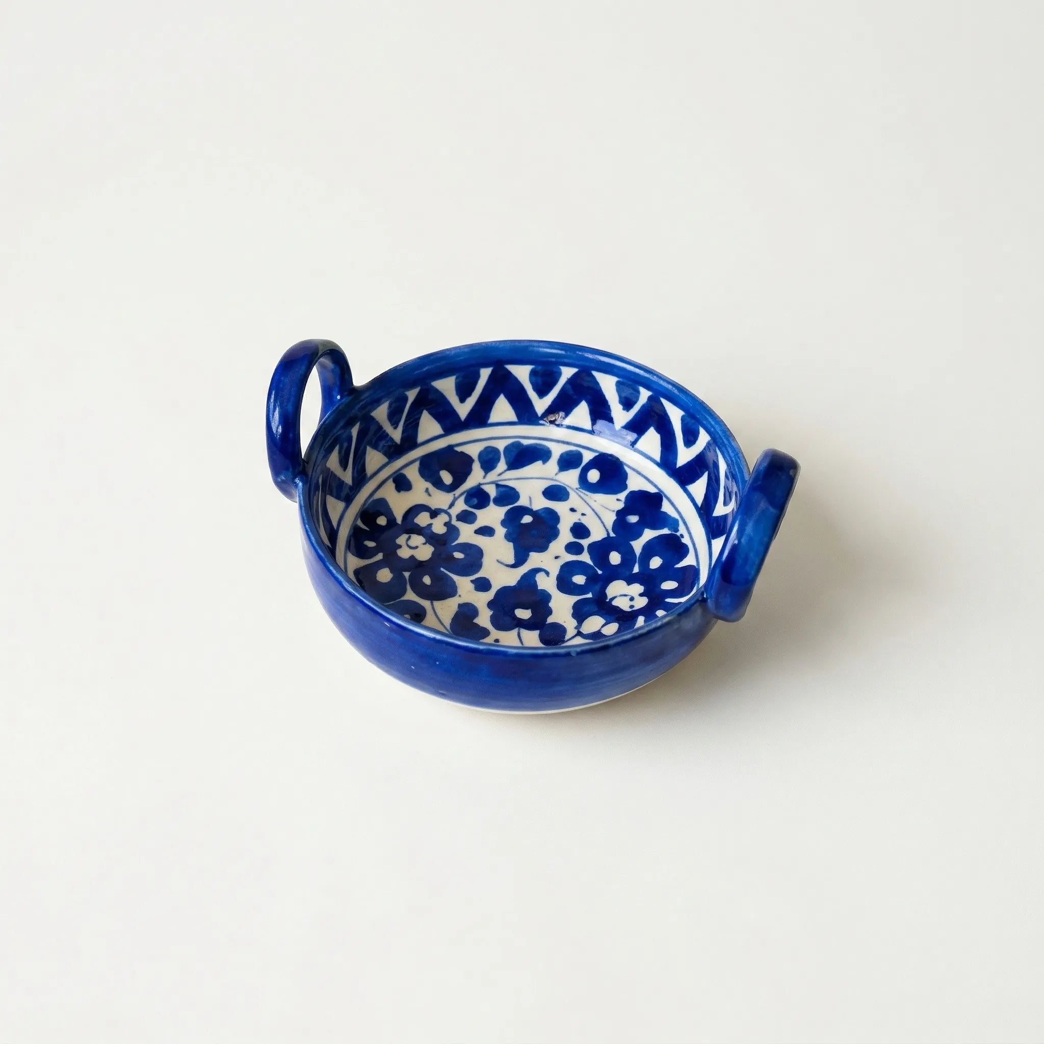 Multani Blue Pottery Mini Karahi – Handcrafted 5.5 Inch Ceramic Serving Bowl with Floral & Geometric Border (1.5 Inch Deep)