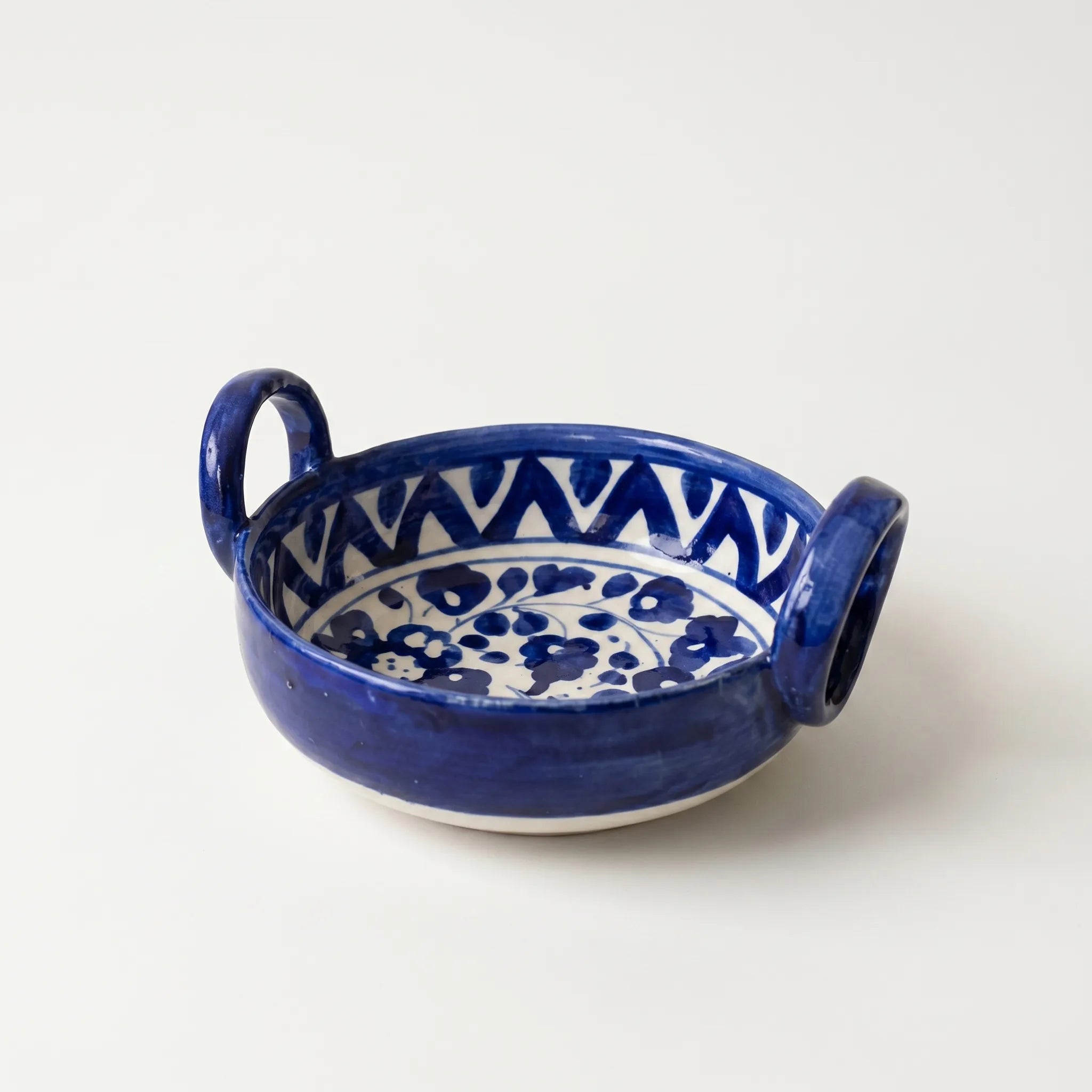 Multani Blue Pottery Mini Karahi – Handcrafted 5.5 Inch Ceramic Serving Bowl with Floral & Geometric Border (1.5 Inch Deep)