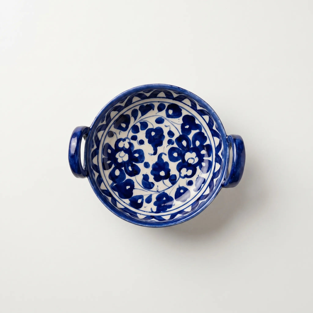 Multani Blue Pottery Mini Karahi – Handcrafted 5.5 Inch Ceramic Serving Bowl with Floral & Geometric Border (1.5 Inch Deep)