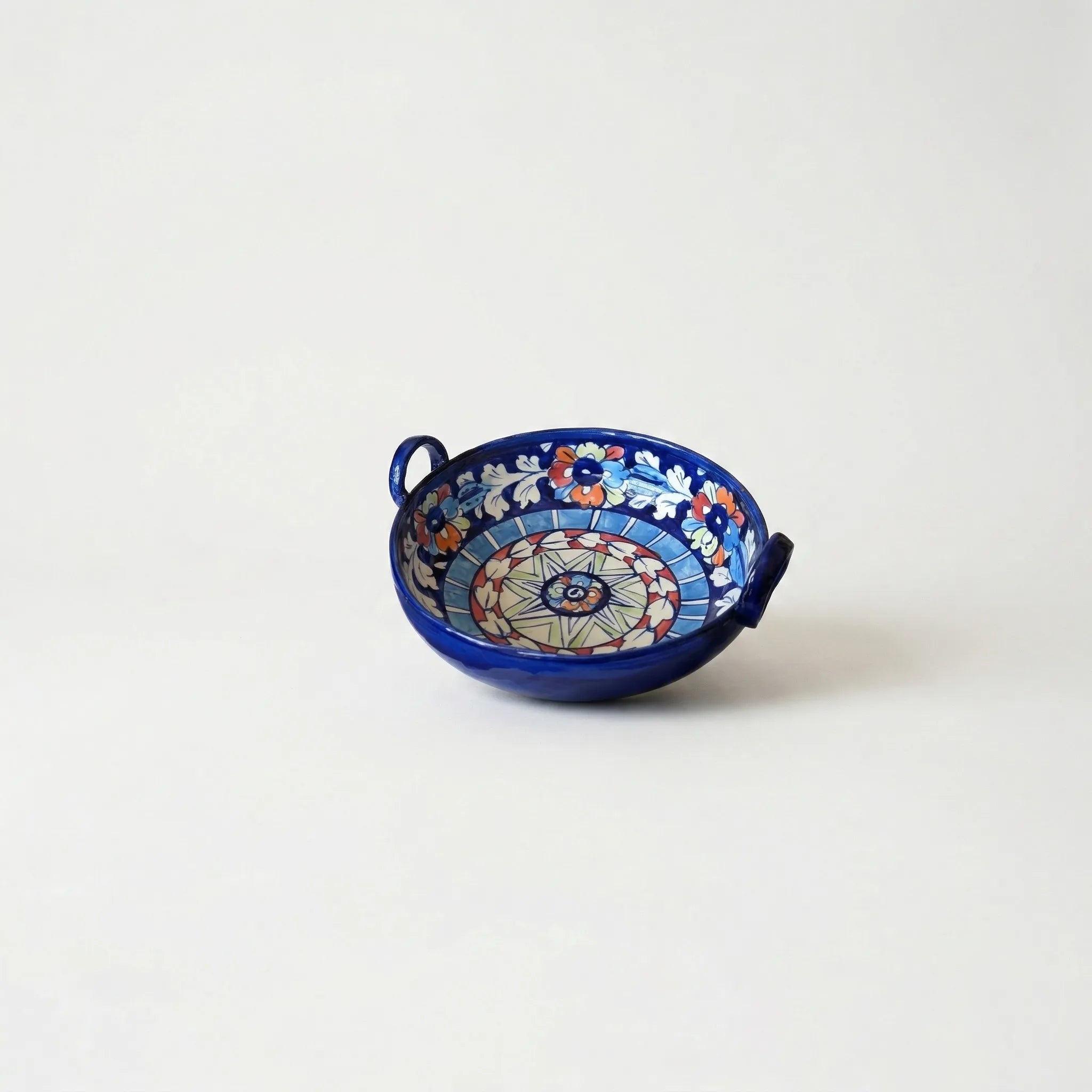 Multani Blue Pottery Karahi Serving Dish – Handcrafted 9 Inch Ceramic Serving Bowl with Multicolor Floral Design (2 Inch Deep)