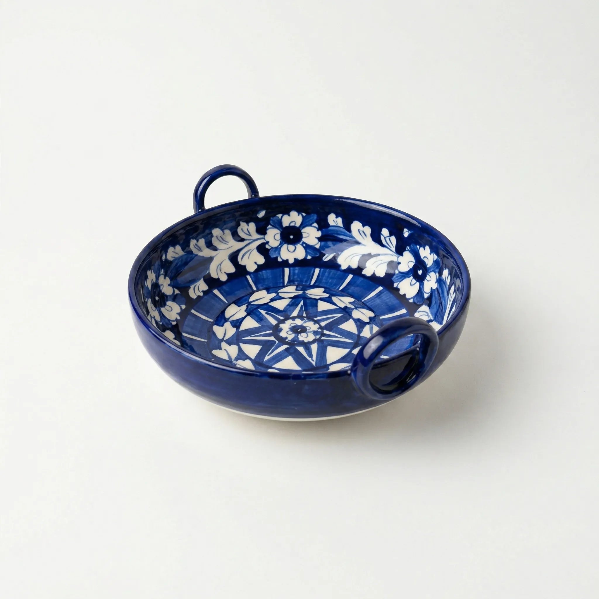 Multani Blue Pottery Karahi Serving Dish – Handcrafted 9 Inch Ceramic Serving Bowl with Classic Blue Floral & Geometric Design (2 Inch Deep)