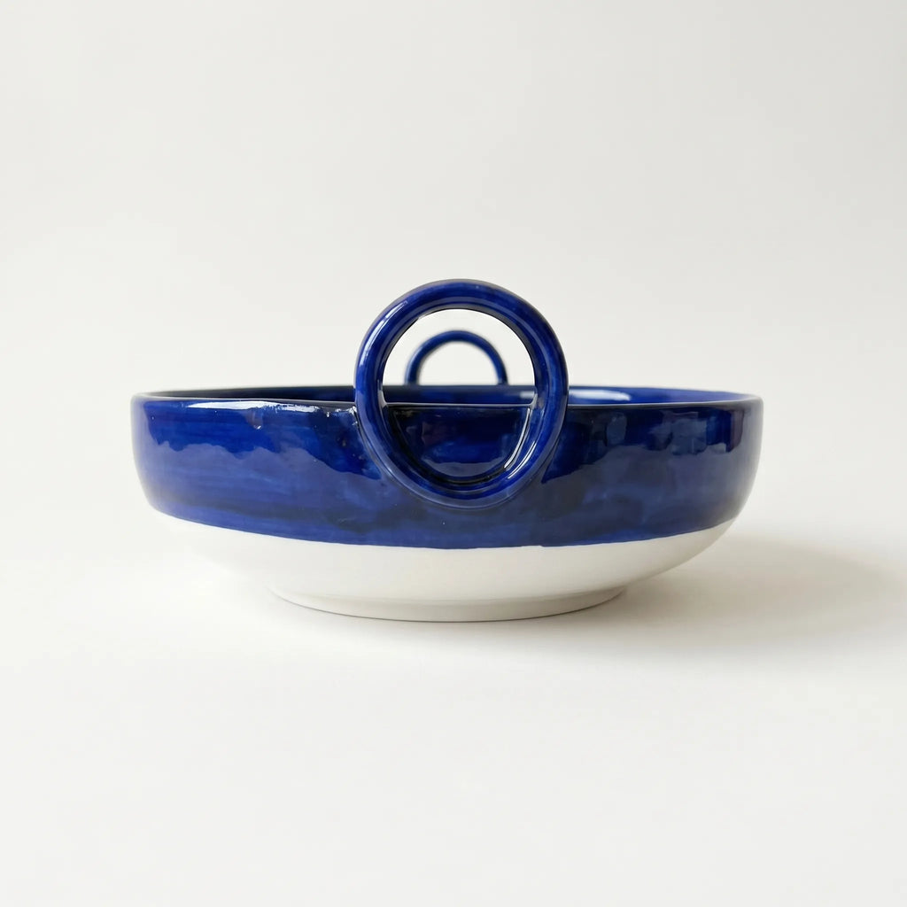 Multani Blue Pottery Karahi Serving Dish – Handcrafted 9 Inch Ceramic Serving Bowl with Classic Blue Floral & Geometric Design (2 Inch Deep)