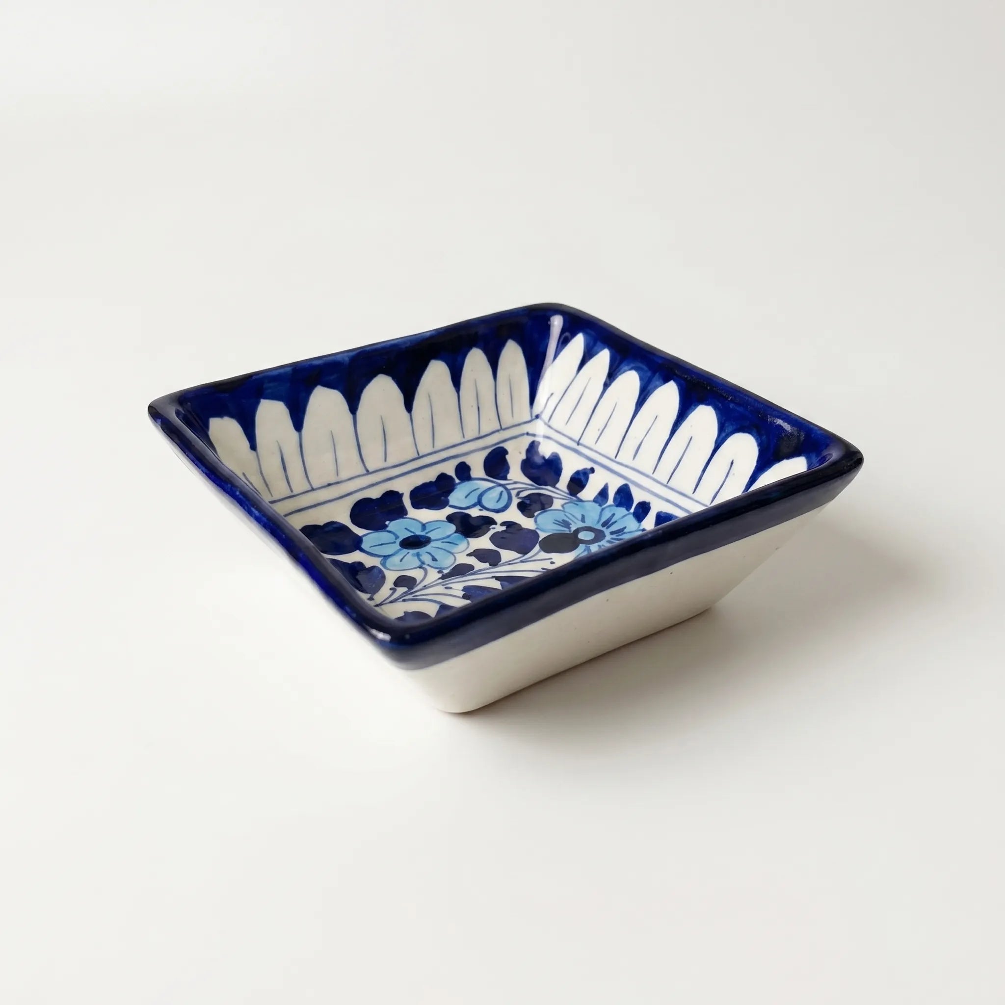 Multani Blue Pottery Square Serving Bowl – Handcrafted 5 Inch Ceramic Bowl with Floral Design (2 Inch Deep)