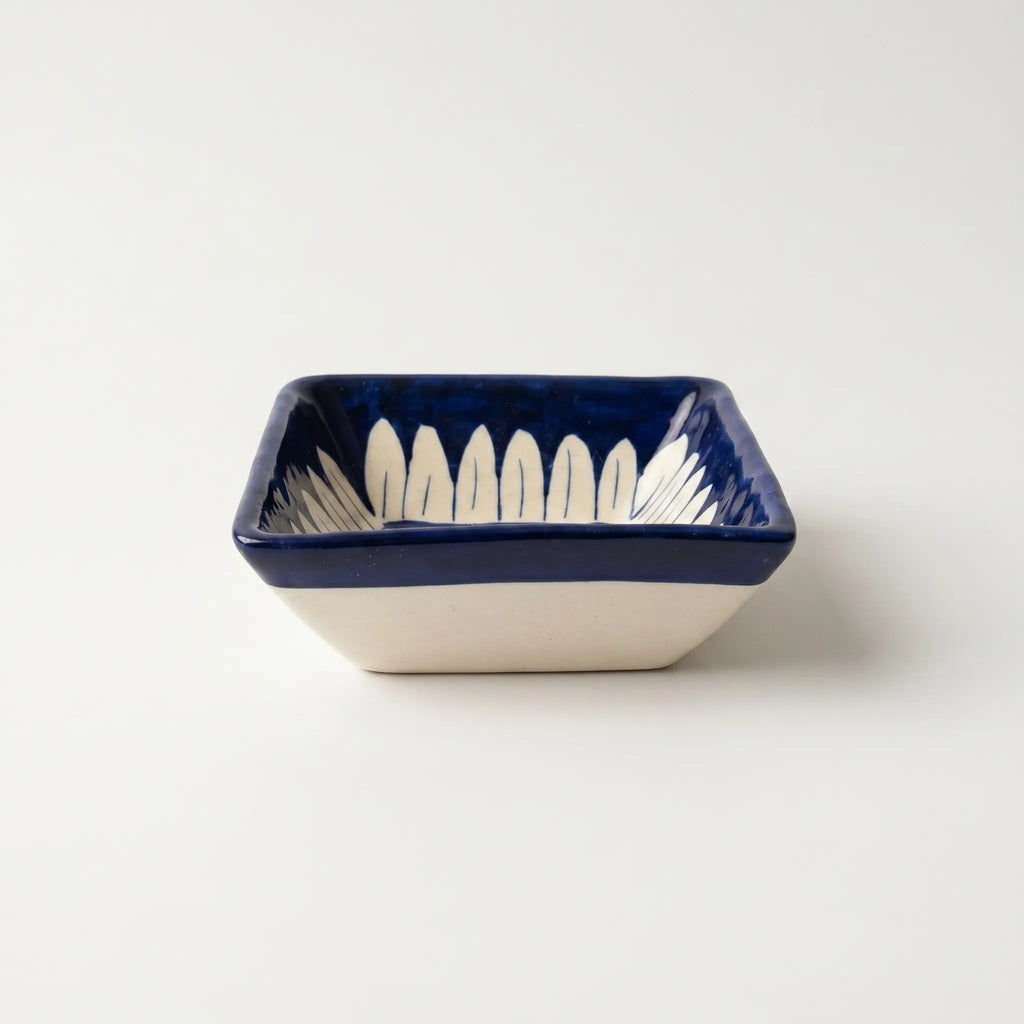 Multani Blue Pottery Square Serving Bowl – Handcrafted 5 Inch Ceramic Bowl with Classic Floral Design (2 Inch Deep)
