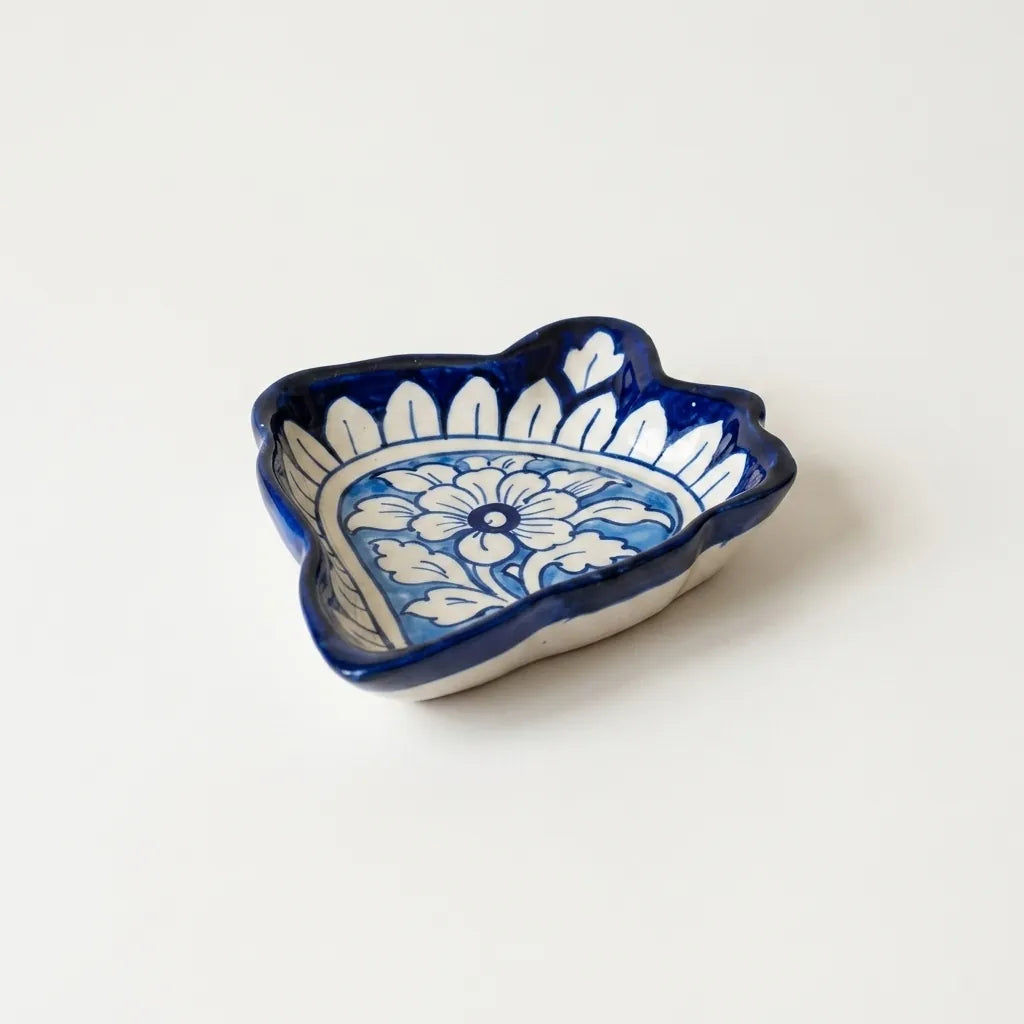 Multani Blue Pottery Decorative Serving Dish – Handcrafted Ceramic Snack & Trinket Dish (7 x 6 Inch, 1 Inch Deep)