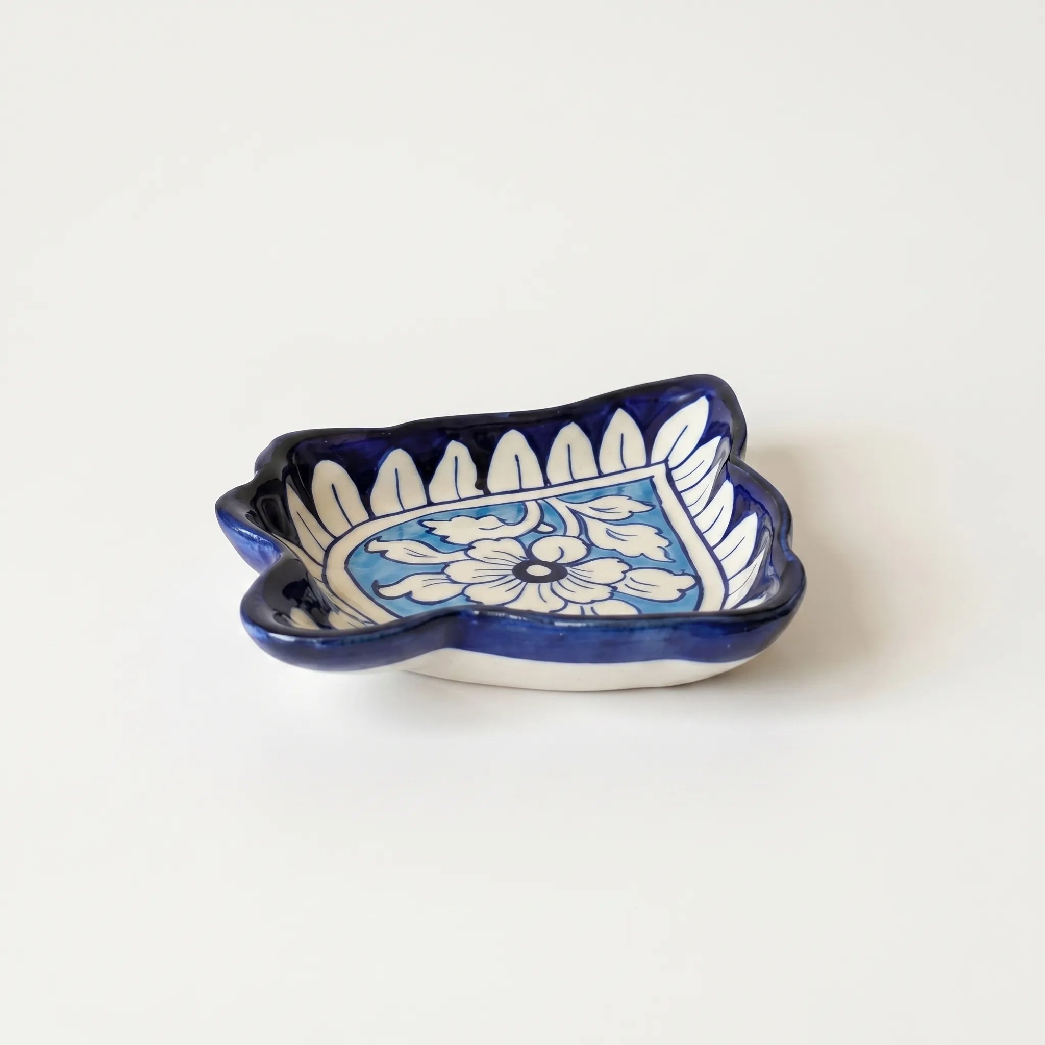 Multani Blue Pottery Decorative Serving Dish – Handcrafted Ceramic Snack & Trinket Dish (7 x 6 Inch, 1 Inch Deep)