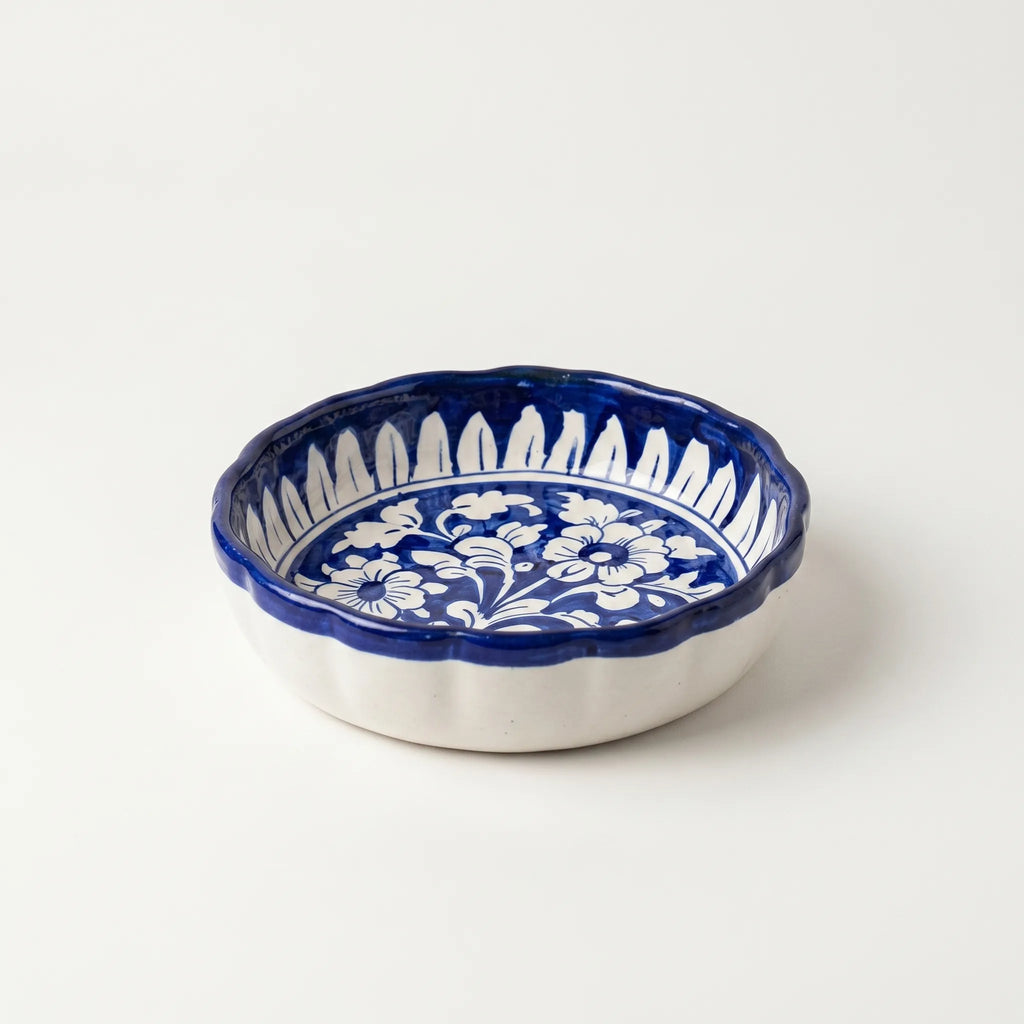 Multani Blue Pottery Apple Pie Dish – Handcrafted 8 Inch Ceramic Serving Dish with Floral Design (2 Inch Deep)