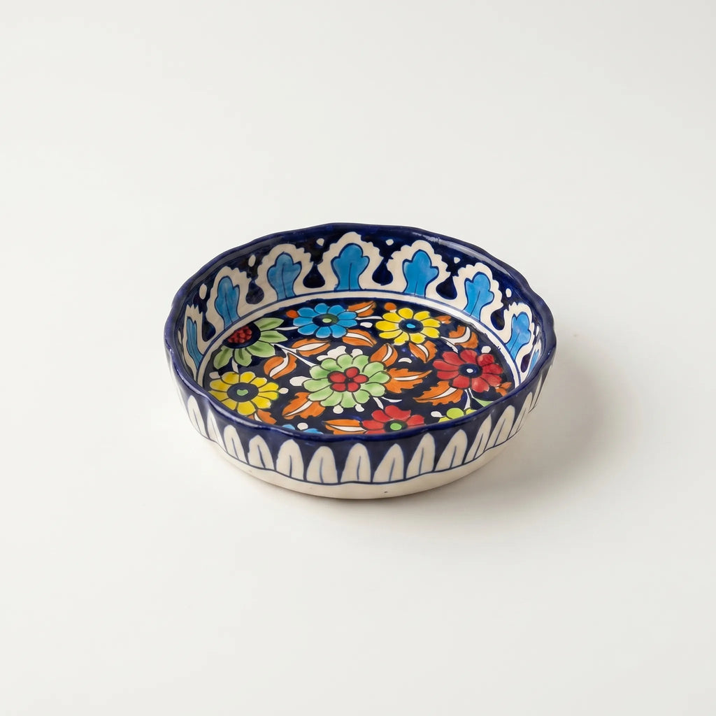 Multani Blue Pottery Apple Pie Dish – Handcrafted 8 Inch Ceramic Serving Dish with Multicolor Floral Design (2 Inch Deep)