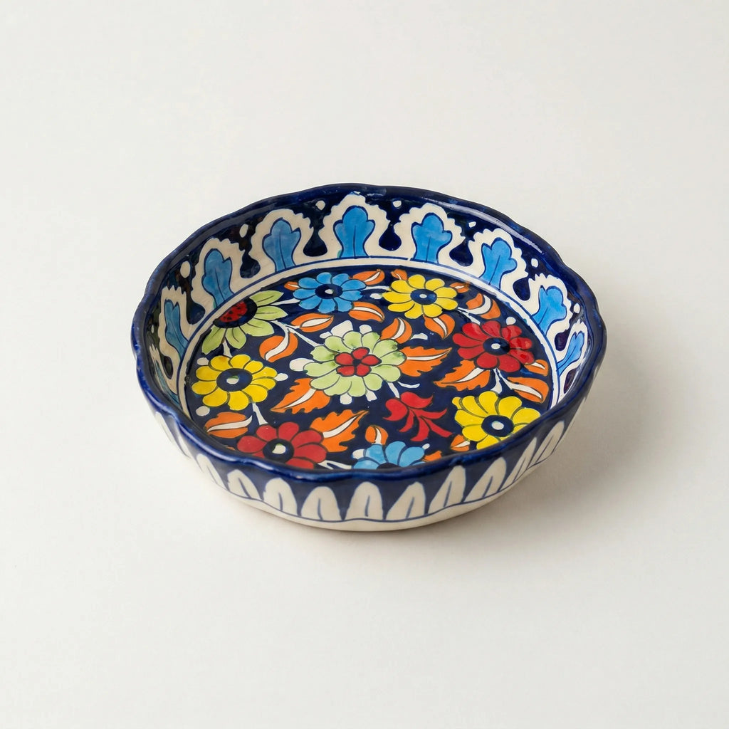 Multani Blue Pottery Apple Pie Dish – Handcrafted 8 Inch Ceramic Serving Dish with Multicolor Floral Design (2 Inch Deep)