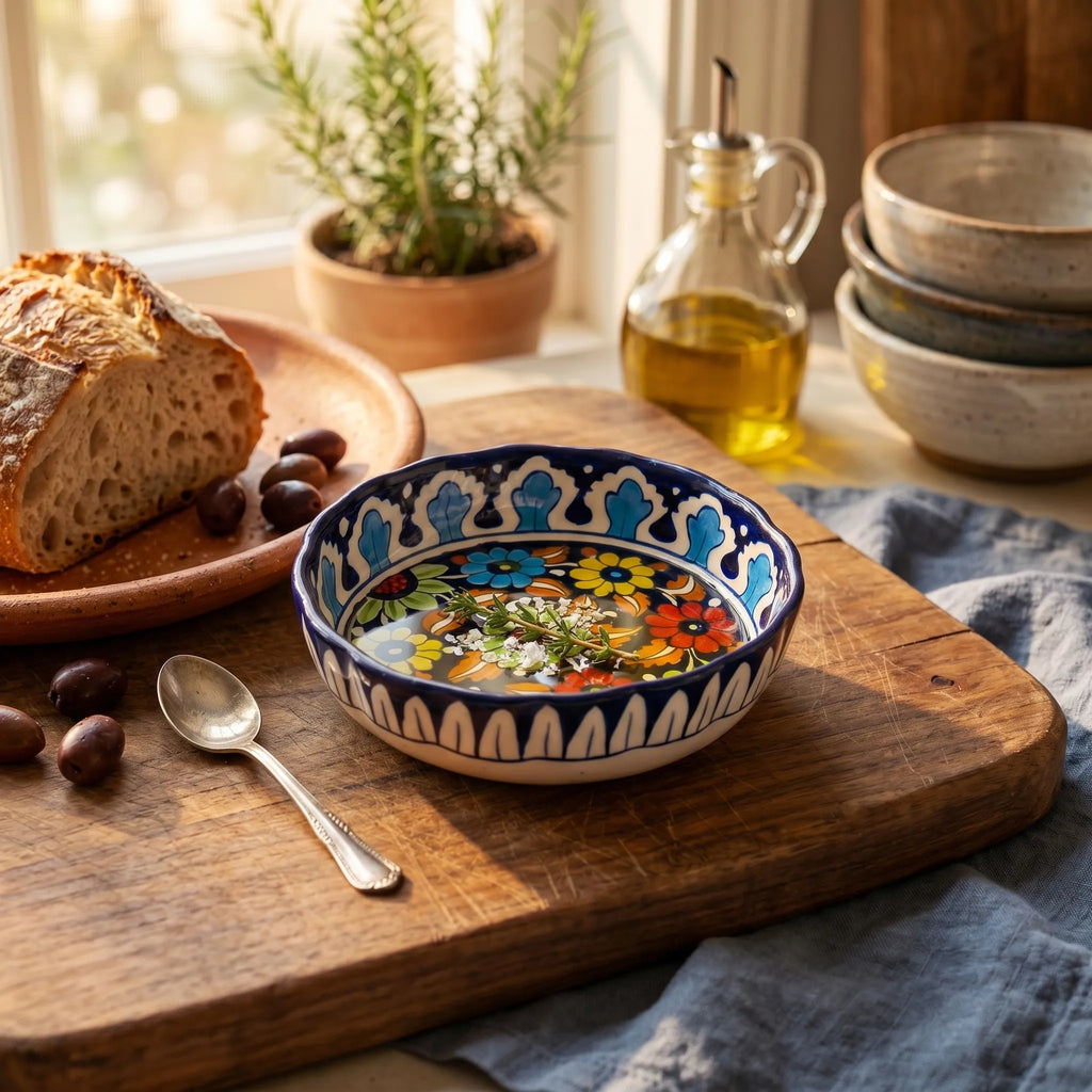 Multani Blue Pottery Apple Pie Dish – Handcrafted 8 Inch Ceramic Serving Dish with Multicolor Floral Design (2 Inch Deep)