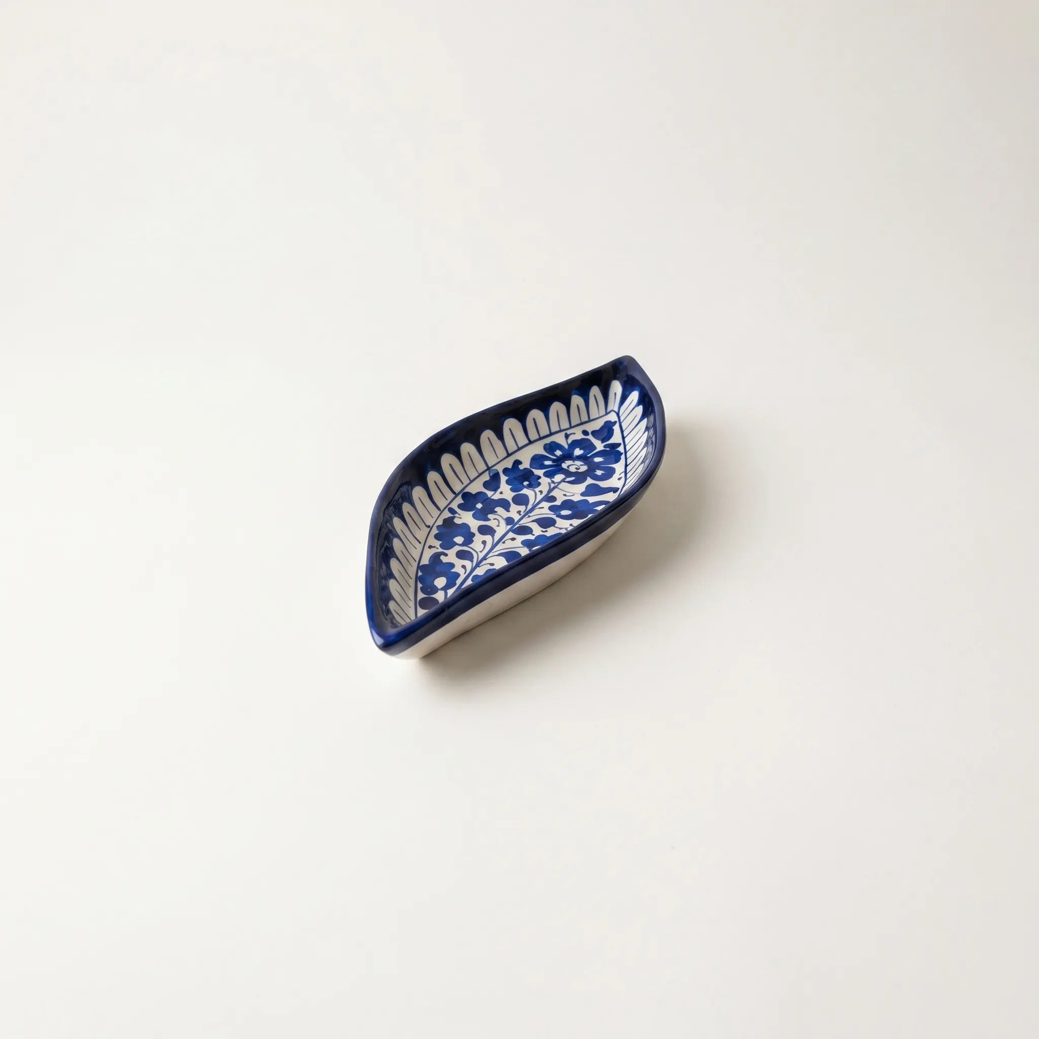 Multani Blue Pottery Boat Shaped Serving Dish – Hand-Painted Floral Vine Ceramic Dish (9 Inch)