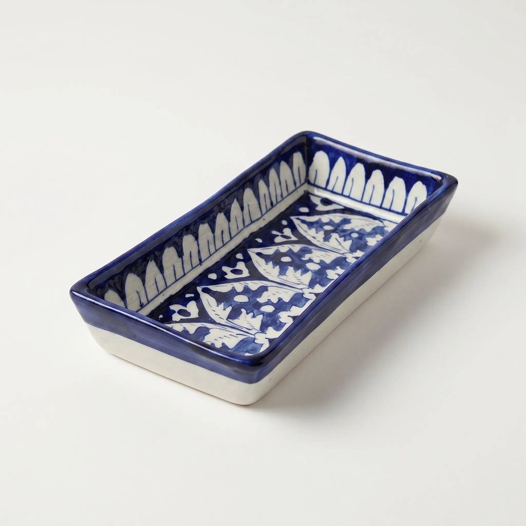 Multani Blue Pottery Rectangular Serving Dish – Hand-Painted Ceramic Snack Tray (8 Inch)