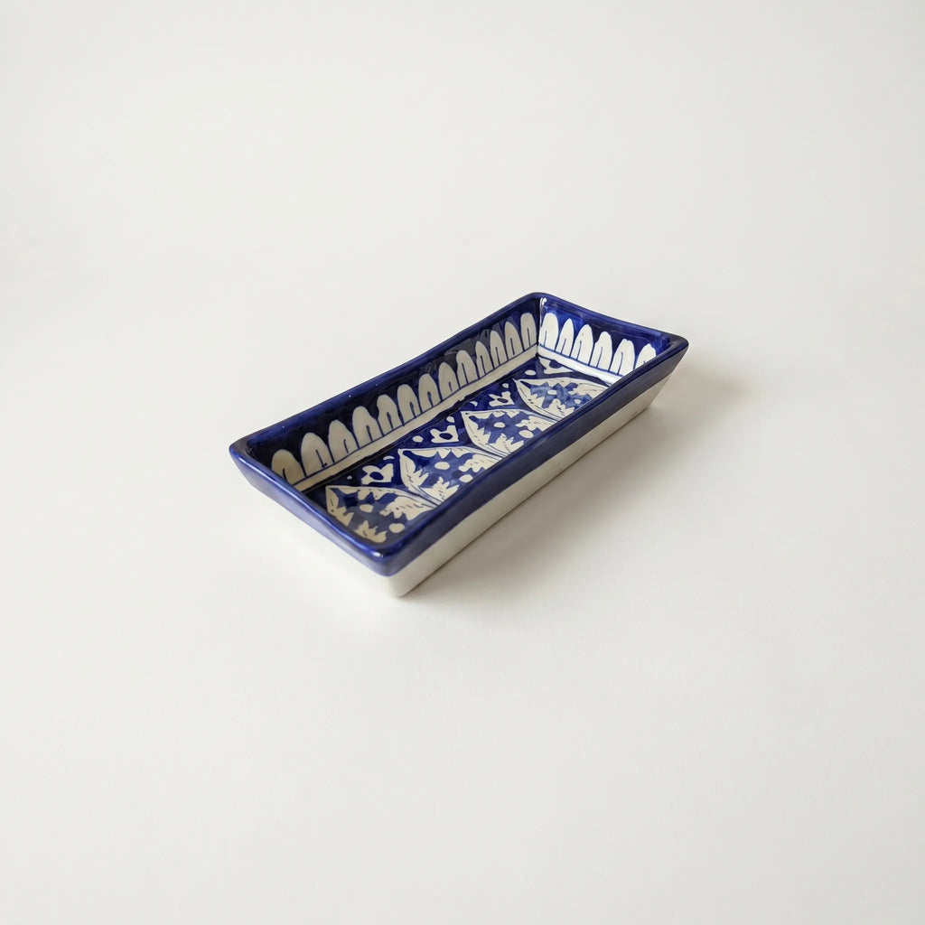 Multani Blue Pottery Rectangular Serving Dish – Hand-Painted Ceramic Snack Tray (8 Inch)